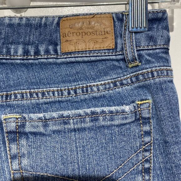 Aeropostale Women's Blue Whiskering Medium Wash Skinny Ankle Jeans Size 0 Long - Picture 5 of 11